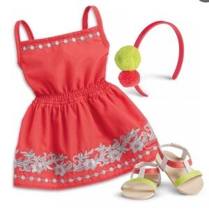 American Girl Coral  Sunny Day Dress with Headband and Sandals